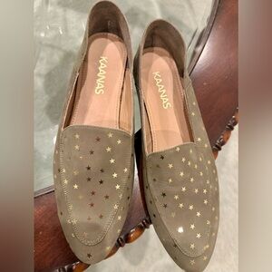 Kaanas Olive Suede Star-Studded Loafers